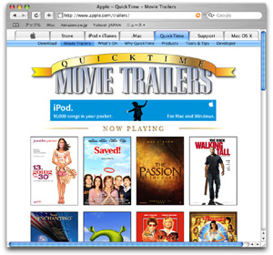 AppleのQuickTime Movie Trailersページ